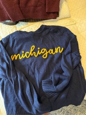 Simons Navy Crewneck Sweater with Yellow Script